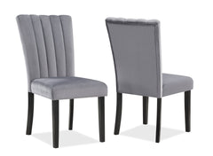 2pc Casual Upholstered Velvet Upholstery Chair Channel Tufted Back Wooden Dining Room Furniture Gray Black