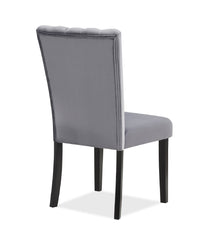 2pc Casual Upholstered Velvet Upholstery Chair Channel Tufted Back Wooden Dining Room Furniture Gray Black