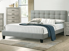 Contemporary 1pc Queen Size Bed Grey Polyfiber Tufted Headboard Platform Bedframe Bedroom Furniture