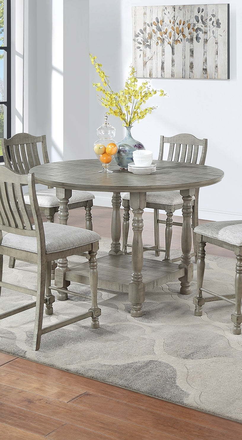 Light Grey Dining Table Round Dining Table 1pc Table Only Open Shelf Acacia Veneer Dining Room Furniture