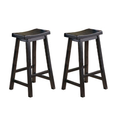 Black Finish 29-inch Bar Height Stools Set of 2pc Saddle Seat Solid Wood Casual Dining Home Furniture