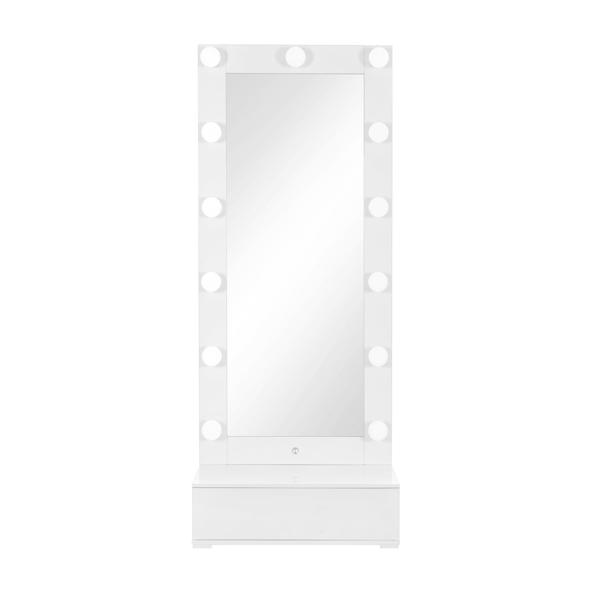 ELISA WHITE NARROW TALL MIRROR WITH SPEAKER AND DRAWER