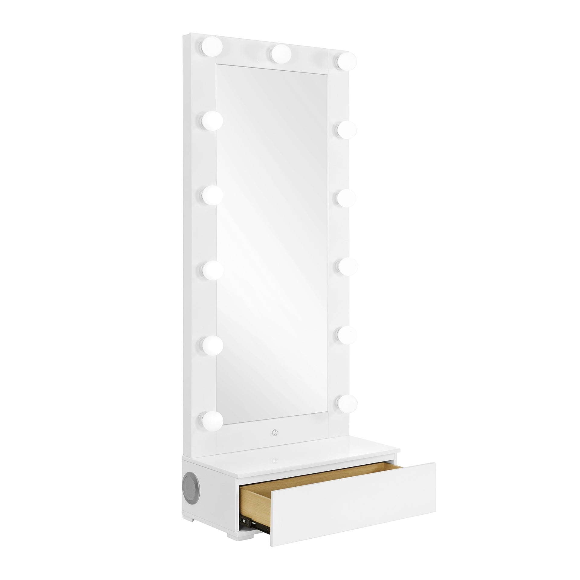 ELISA WHITE NARROW TALL MIRROR WITH SPEAKER AND DRAWER