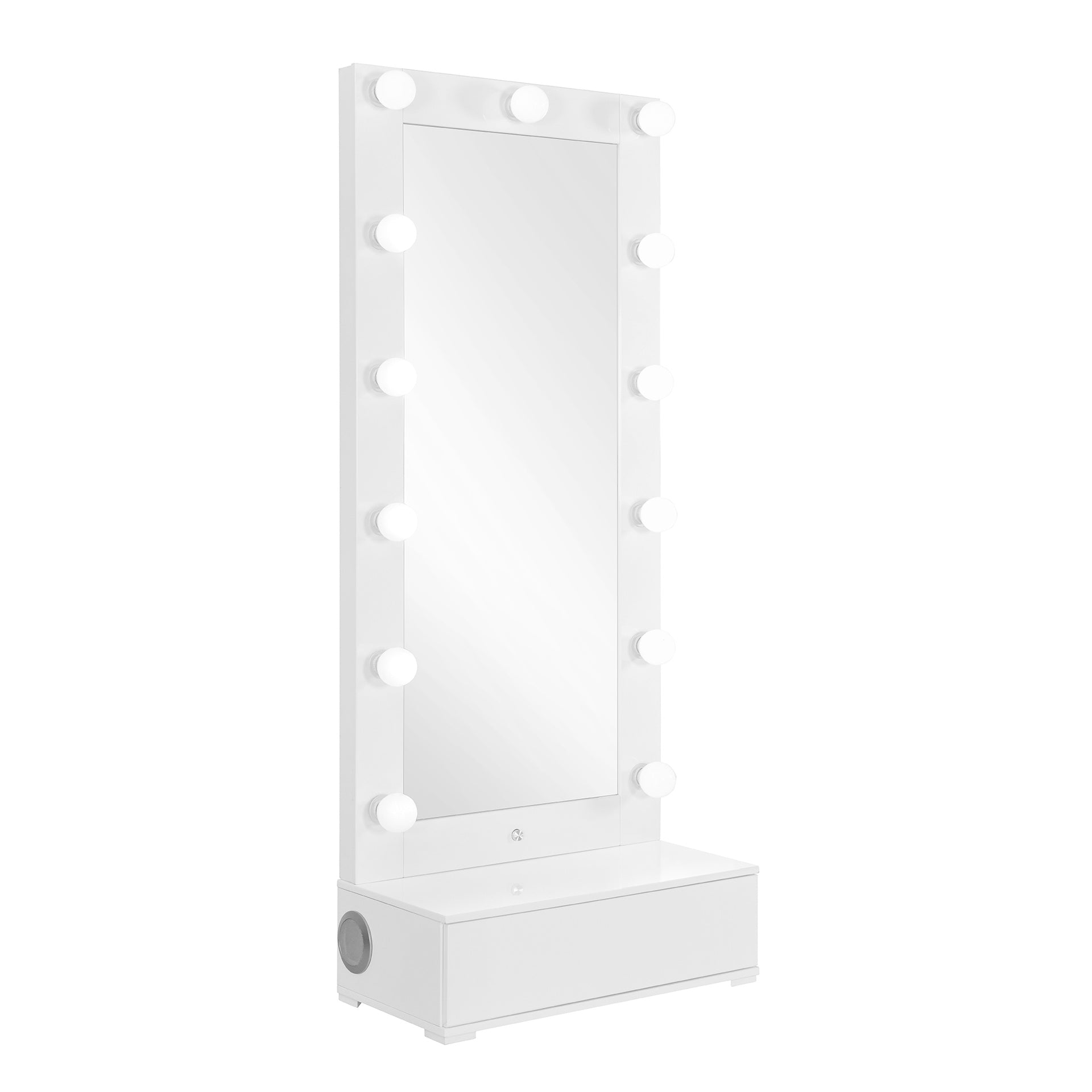 ELISA WHITE NARROW TALL MIRROR WITH SPEAKER AND DRAWER