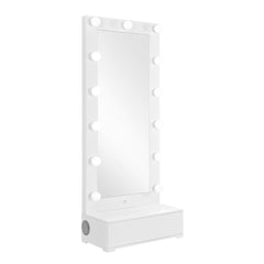 ELISA WHITE NARROW TALL MIRROR WITH SPEAKER AND DRAWER