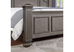 Eastern King Size Panel Bed 1pc Contemporary Style Gray Bedroom Furniture Formal Floral Design in Headboard