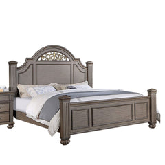Eastern King Size Panel Bed 1pc Contemporary Style Gray Bedroom Furniture Formal Floral Design in Headboard