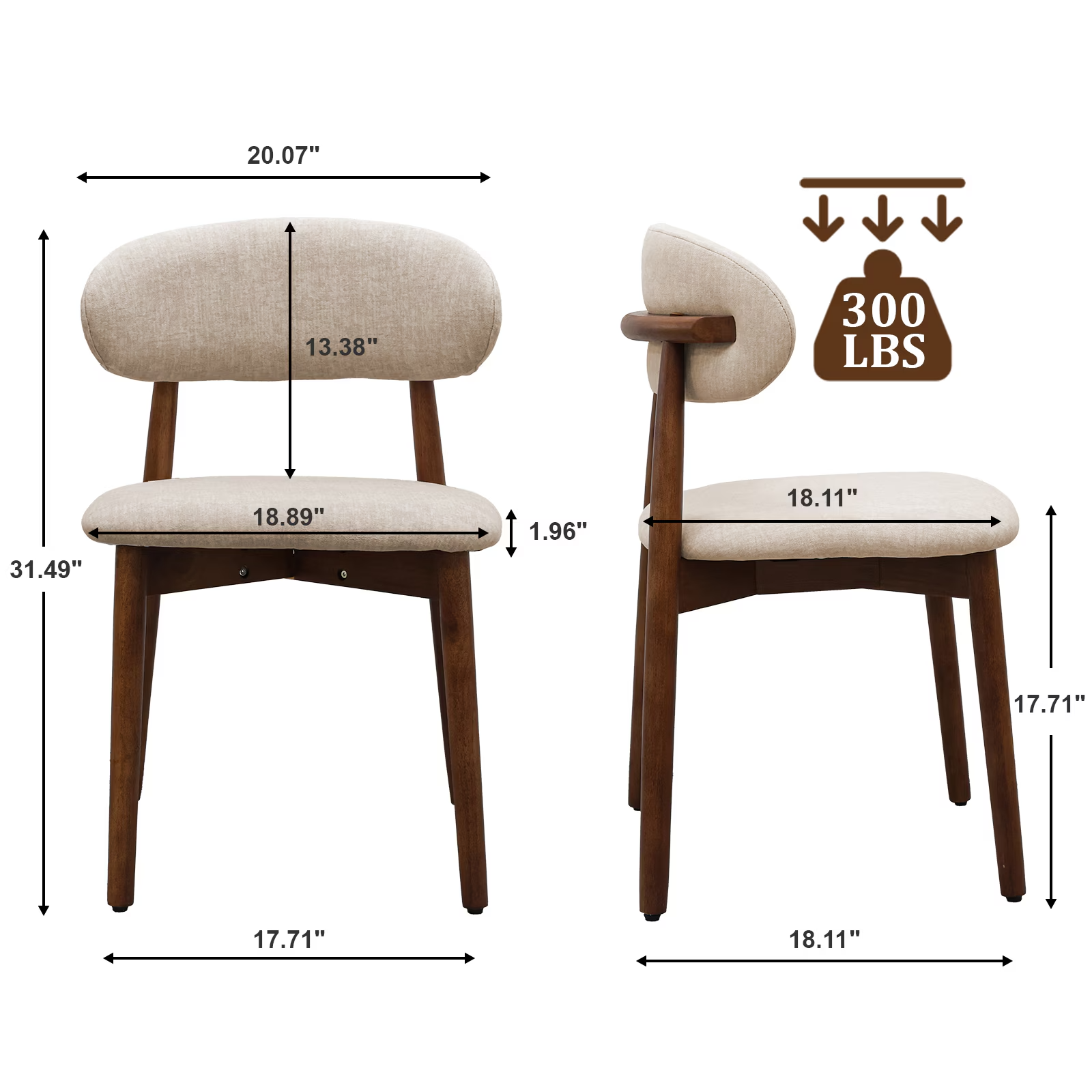 Light Camel Flannelette Upholstered Dining Chair with Walnut Solid Wood Legs, Armless Chair Set of 4 for Kitchen, Restaurant, Living, Meeting Room