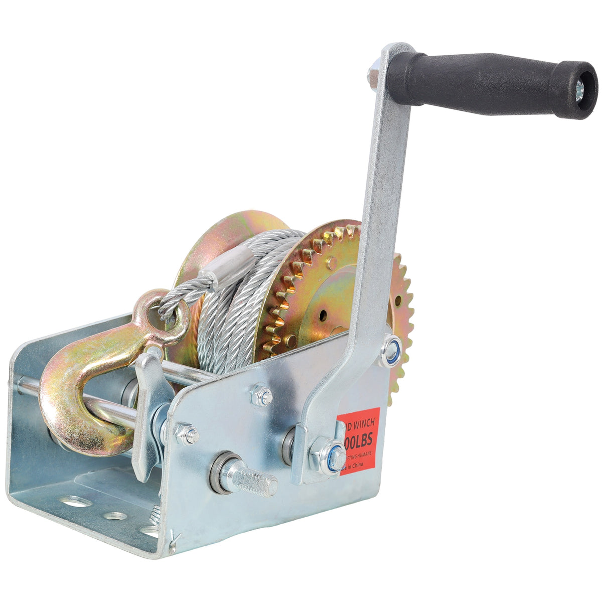 3500LBS Hand Winch,with 32.8FT Steel Cable,Galvanized Shell,4.1:2.4:1 Gear Ratio Portable Winch,Two-Way Ratchet,Manual Operated Hand Crank Winch for Trailer, Boat or ATV Towing