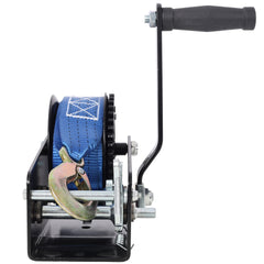 2500LBS Hand Winch,with 32.8FT Blue Strap,Black Shell,4.1:2.4:1 Gear Ratio Portable Winch,Two-Way Ratchet,Manual Operated Hand Crank Winch for Trailer, Boat or ATV Towing