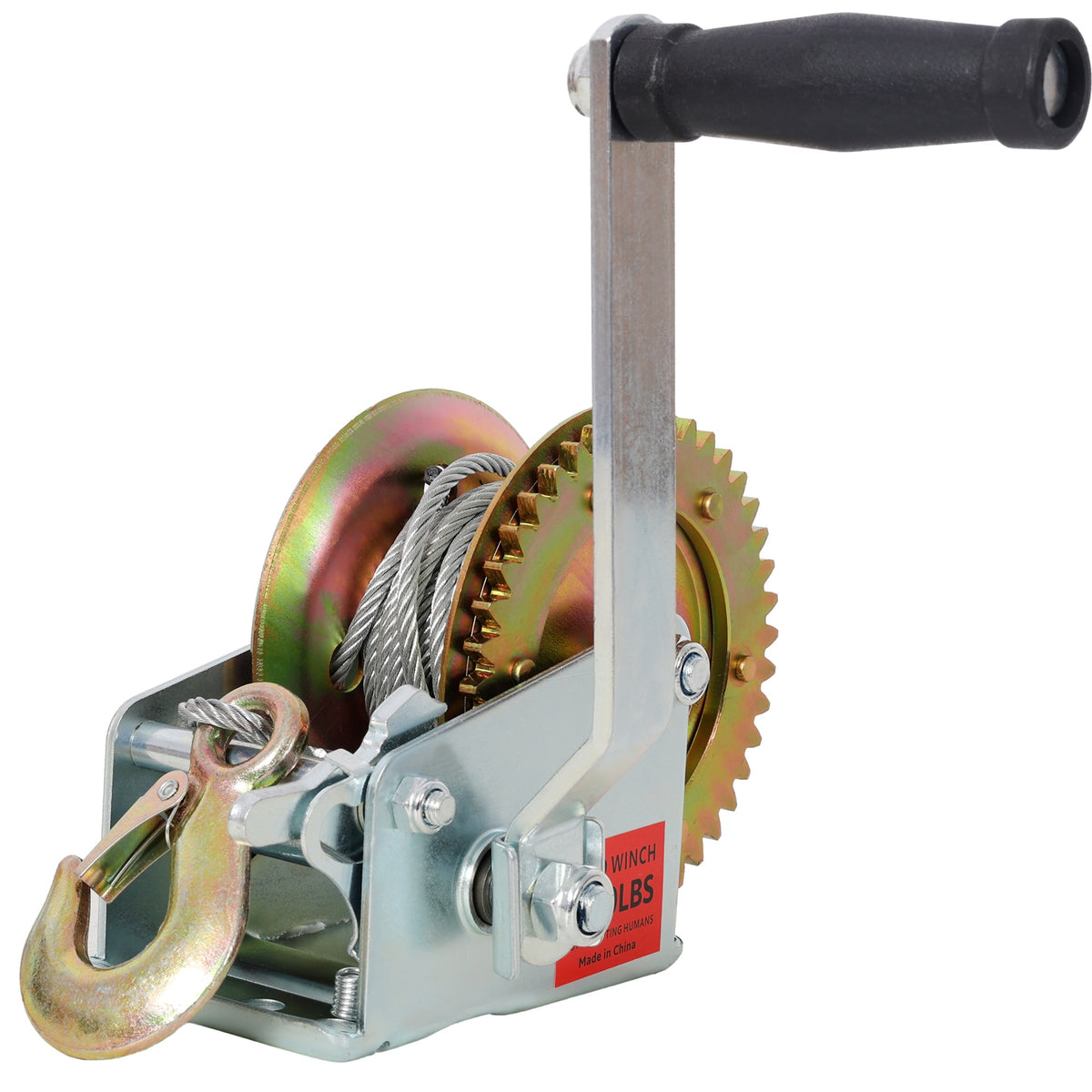 1600LBS Hand Winch,with 32.8FT Steel Cable,Galvanized Shell,4.1:1 Gear Ratio Portable Winch,Two-Way Ratchet,Manual Operated Hand Crank Winch for Trailer, Boat or ATV Towing