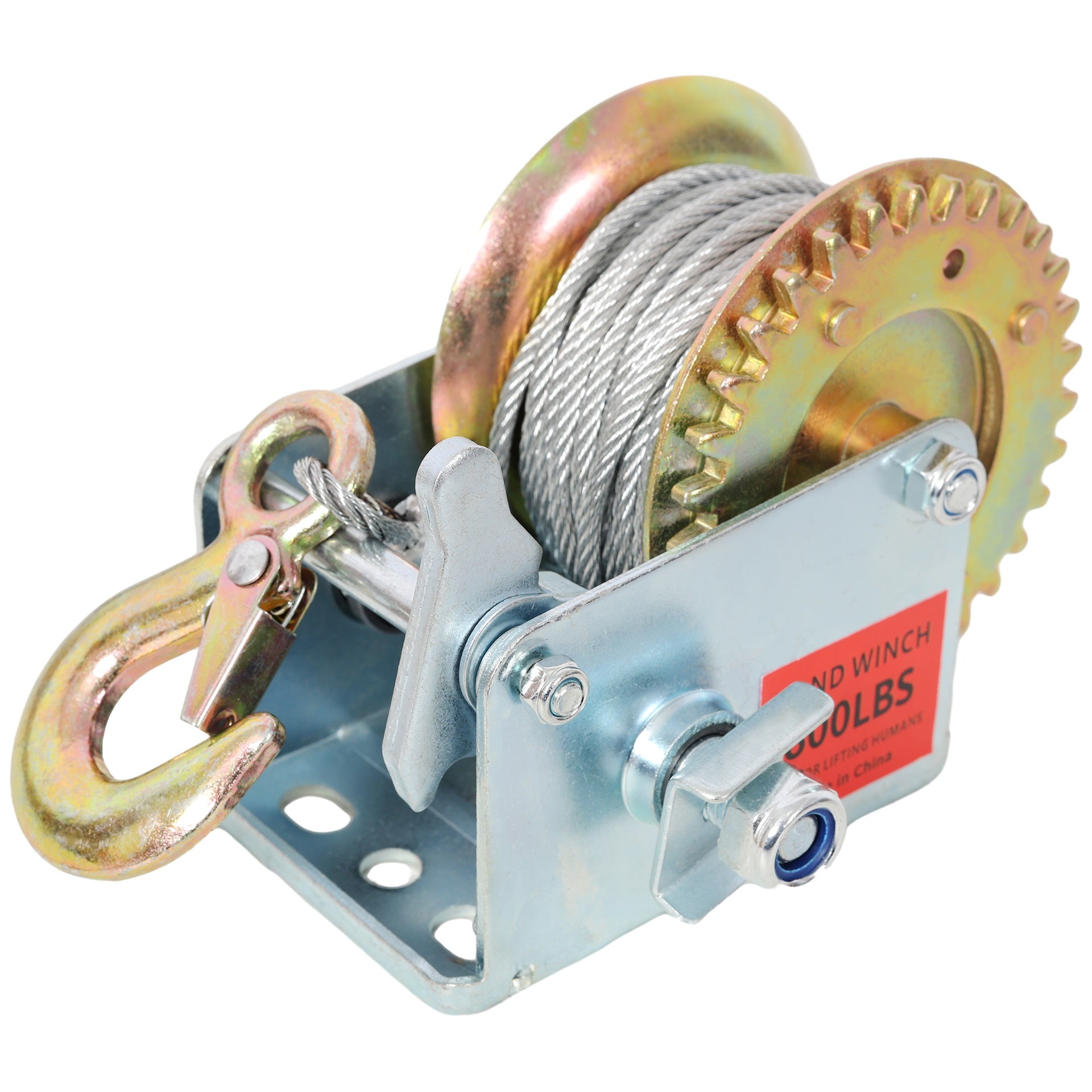 800LBS Hand Winch,with 32.8FT Steel Cable,Galvanized Shell,3.1:1 Gear Ratio Portable Winch,Two-Way Ratchet,Manual Operated Hand Crank Winch for Trailer, Boat or ATV Towing