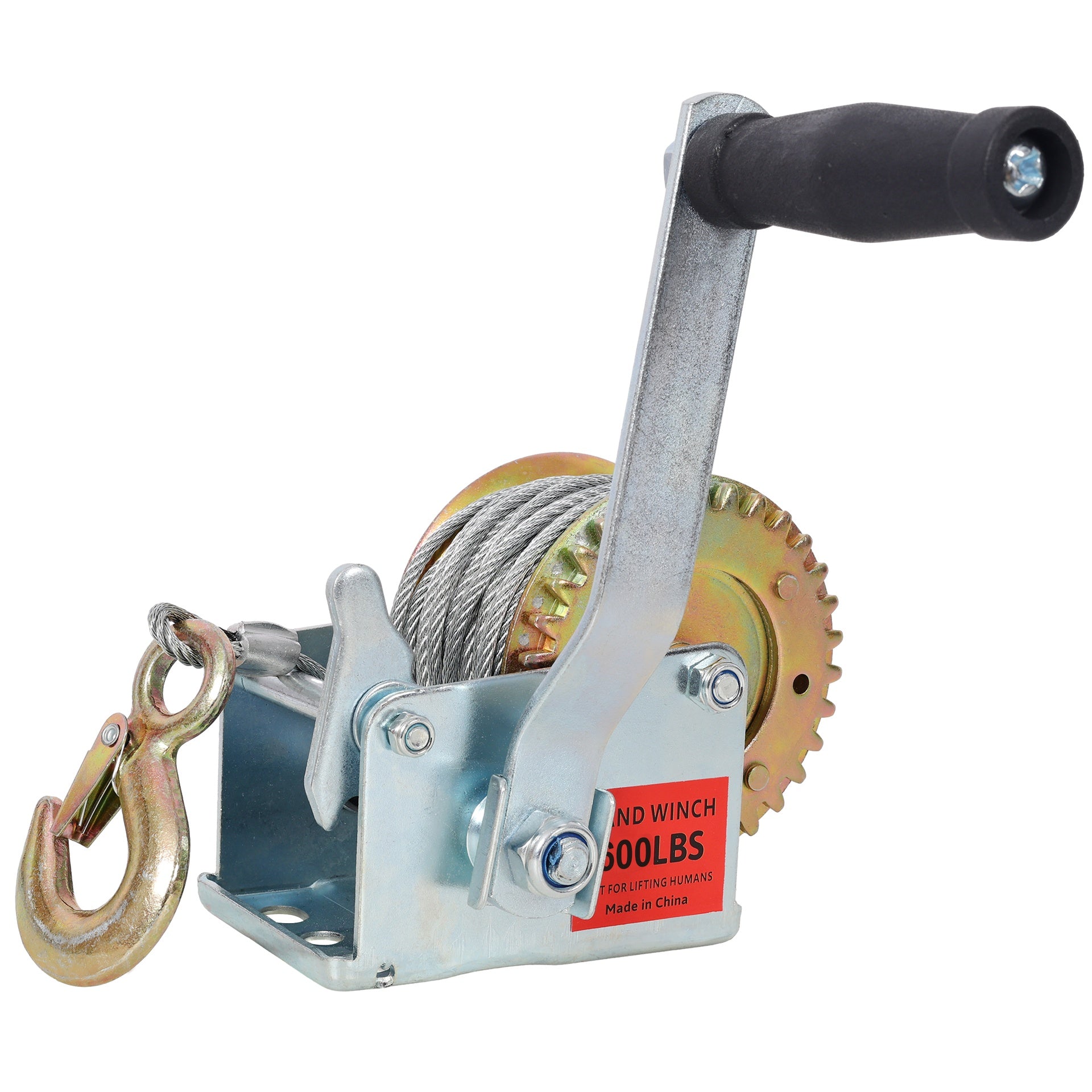 600LBS Hand Winch,with 26FT Steel Cable,Galvanized Shell,3.1:1 Gear Ratio Portable Winch,Two-Way Ratchet,Manual Operated Hand Crank Winch for Trailer, Boat or ATV Towing