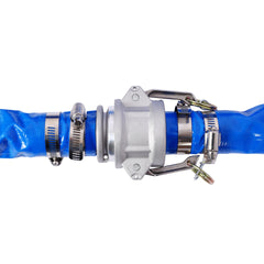 1.5" ID × 100 ft Pool Backwash Hose, Heavy Duty Reinforced Blue PVC Lay Flat Water Discharge Pump Hoses For Swimming Drain Pools and Clean Filters, with Aluminum Camlock C and E Fittings