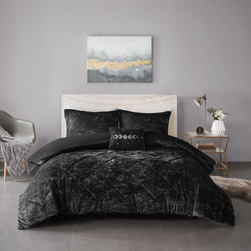 Full/Queen Velvet Duvet Cover Set with Throw Pillow