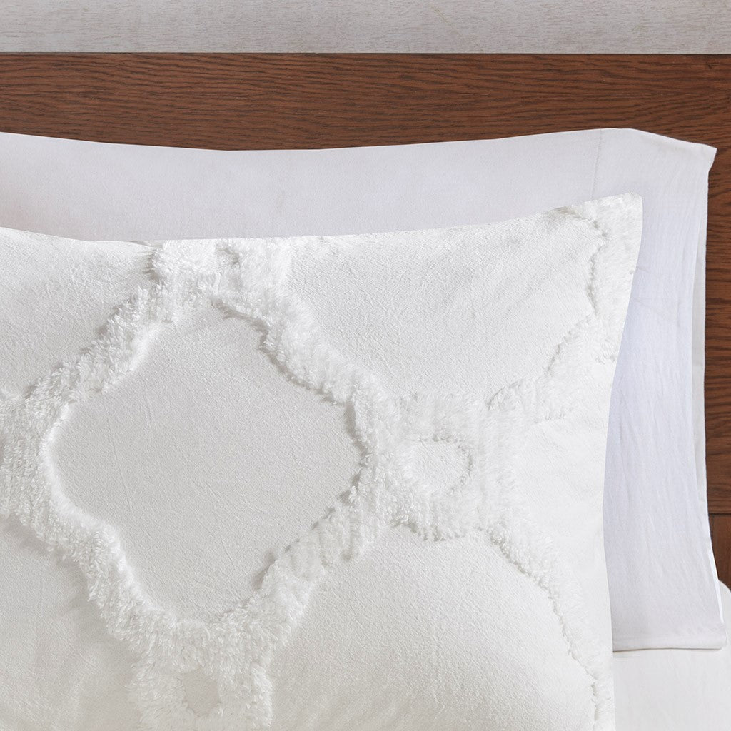 3 Piece Tufted Cotton Chenille Geometric Comforter Set Off-White Full/Queen