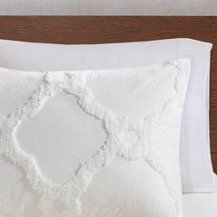 3 Piece Tufted Cotton Chenille Geometric Comforter Set Off-White Full/Queen