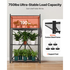 Folding Storage Shelf with Wheels 4-Tier No Assembly Organizer Shelf Black