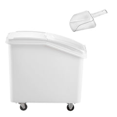 27 Gallon Ingredient Storage Bin 500 Cup Ingredient Bin with Scoop and Sliding Lid Commercial Food Container Ideal for Kitchen, White