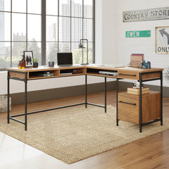 L-Shaped Desk with 1-Inch Thick Desktop, Brown finish