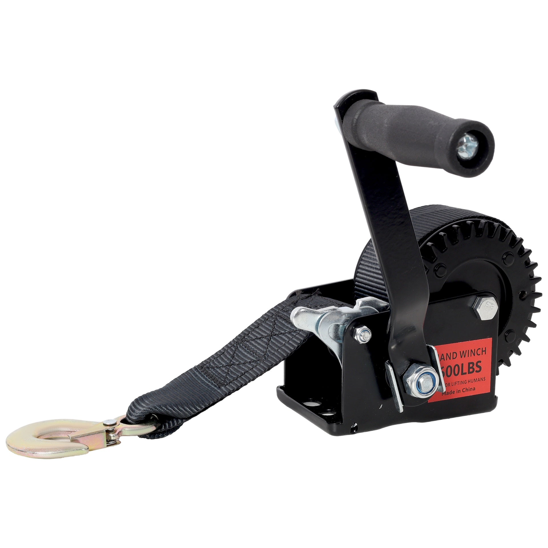 600LBS Hand Winch,with 19.6FT Black Strap,Black Shell,3.1:1 Gear Ratio Portable Winch,Two-Way Ratchet,Manual Operated Hand Crank Winch for Trailer, Boat or ATV Towing