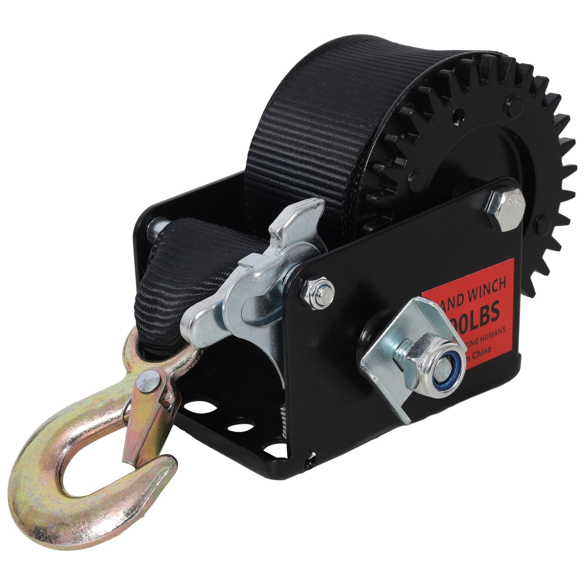 600LBS Hand Winch,with 19.6FT Black Strap,Black Shell,3.1:1 Gear Ratio Portable Winch,Two-Way Ratchet,Manual Operated Hand Crank Winch for Trailer, Boat or ATV Towing