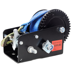 3500LBS Hand Winch,with 32.8FT Blue Strap,Black Shell,4.1:2.4:1 Gear Ratio Portable Winch,Two-Way Ratchet,Manual Operated Hand Crank Winch for Trailer, Boat or ATV Towing