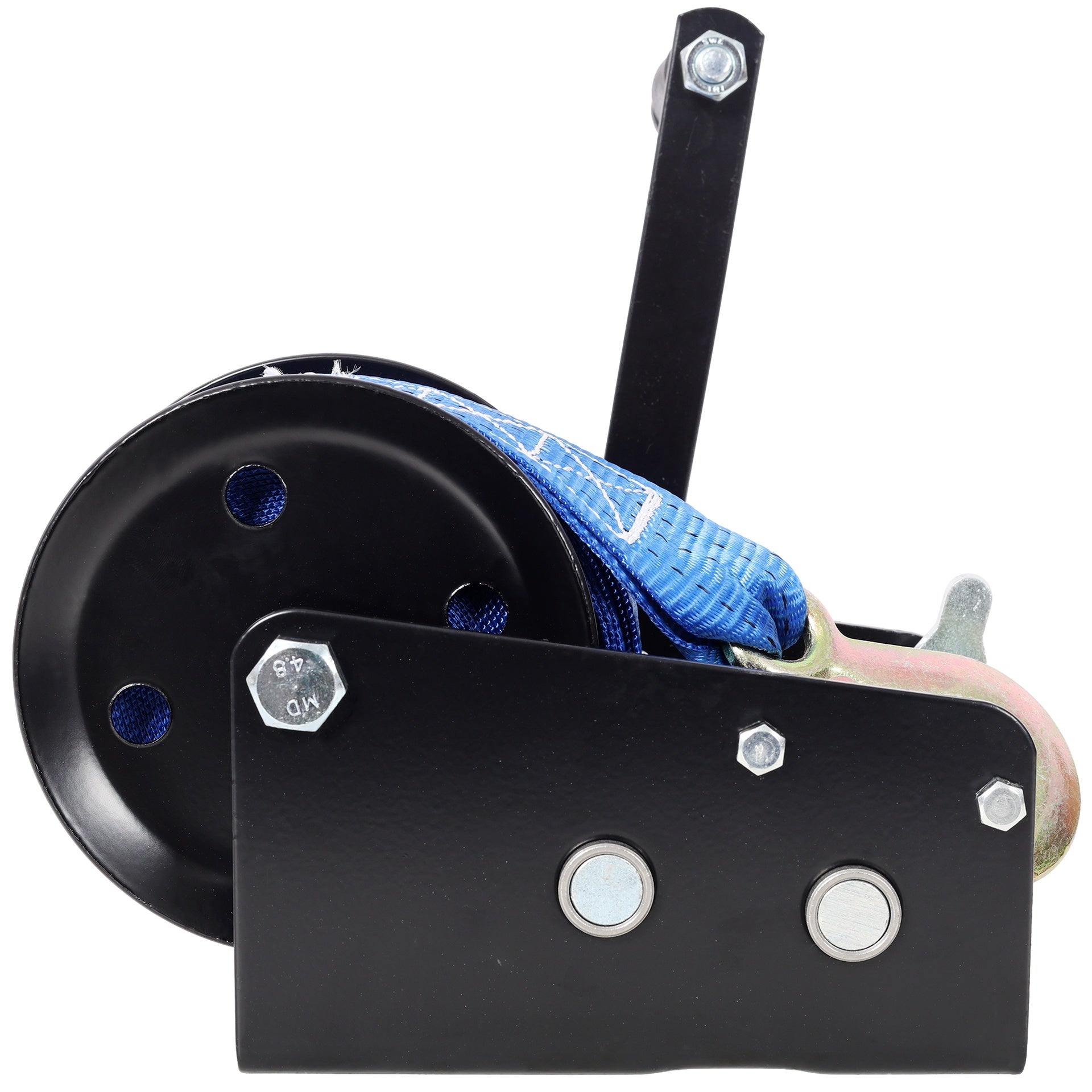 3500LBS Hand Winch,with 32.8FT Blue Strap,Black Shell,4.1:2.4:1 Gear Ratio Portable Winch,Two-Way Ratchet,Manual Operated Hand Crank Winch for Trailer, Boat or ATV Towing