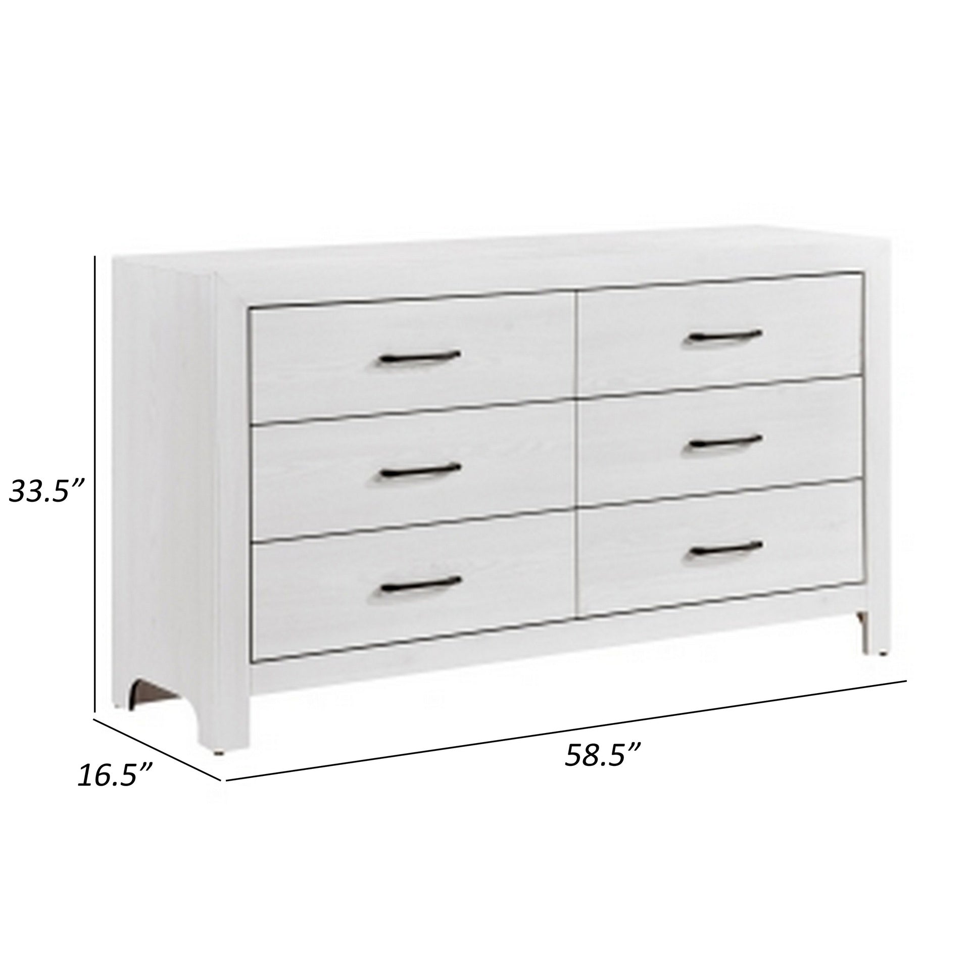 Eby 59 Inch Wide Dresser, 6 Drawers with Black Nickel Handles, White Finish