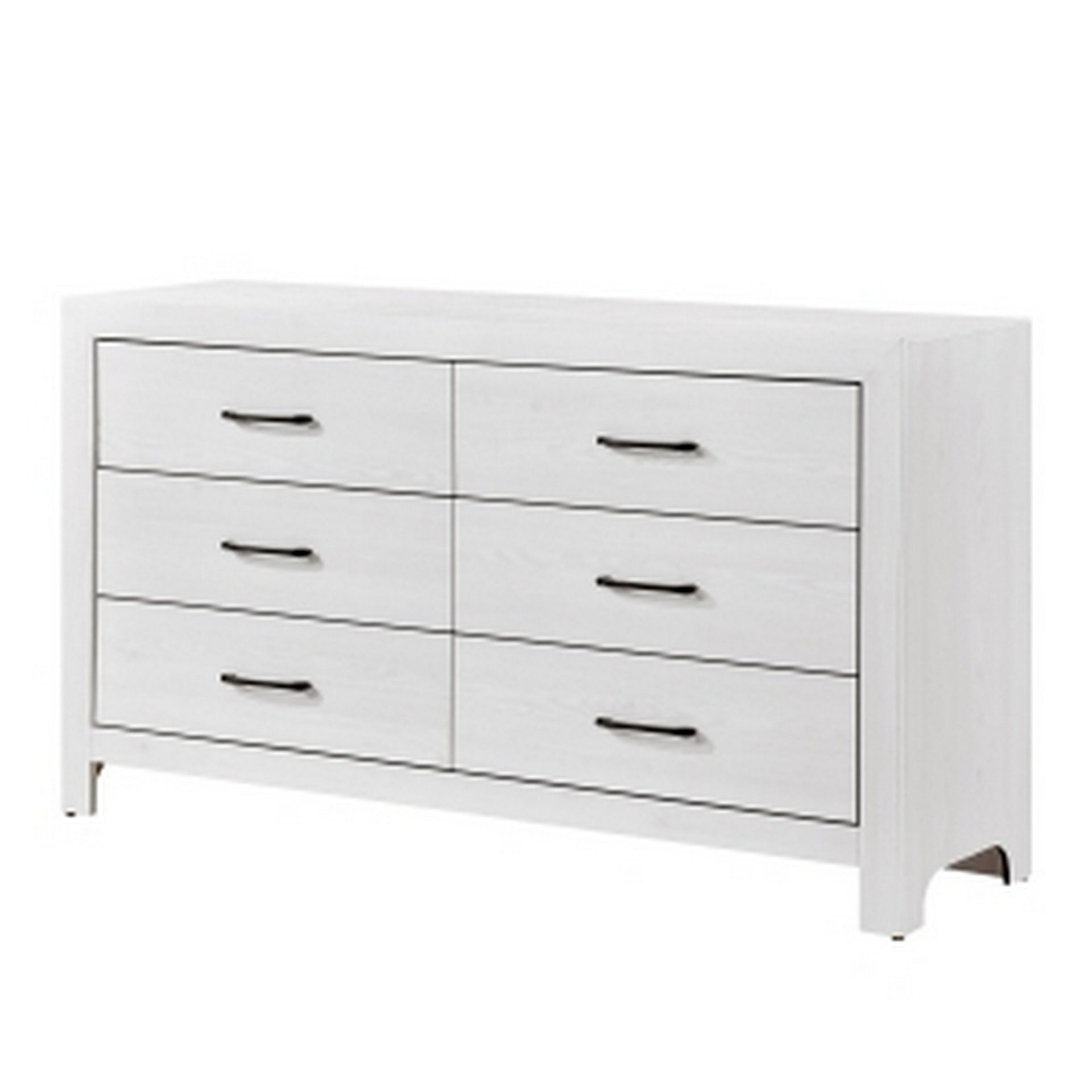 Eby 59 Inch Wide Dresser, 6 Drawers with Black Nickel Handles, White Finish