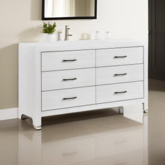 Eby 59 Inch Wide Dresser, 6 Drawers with Black Nickel Handles, White Finish