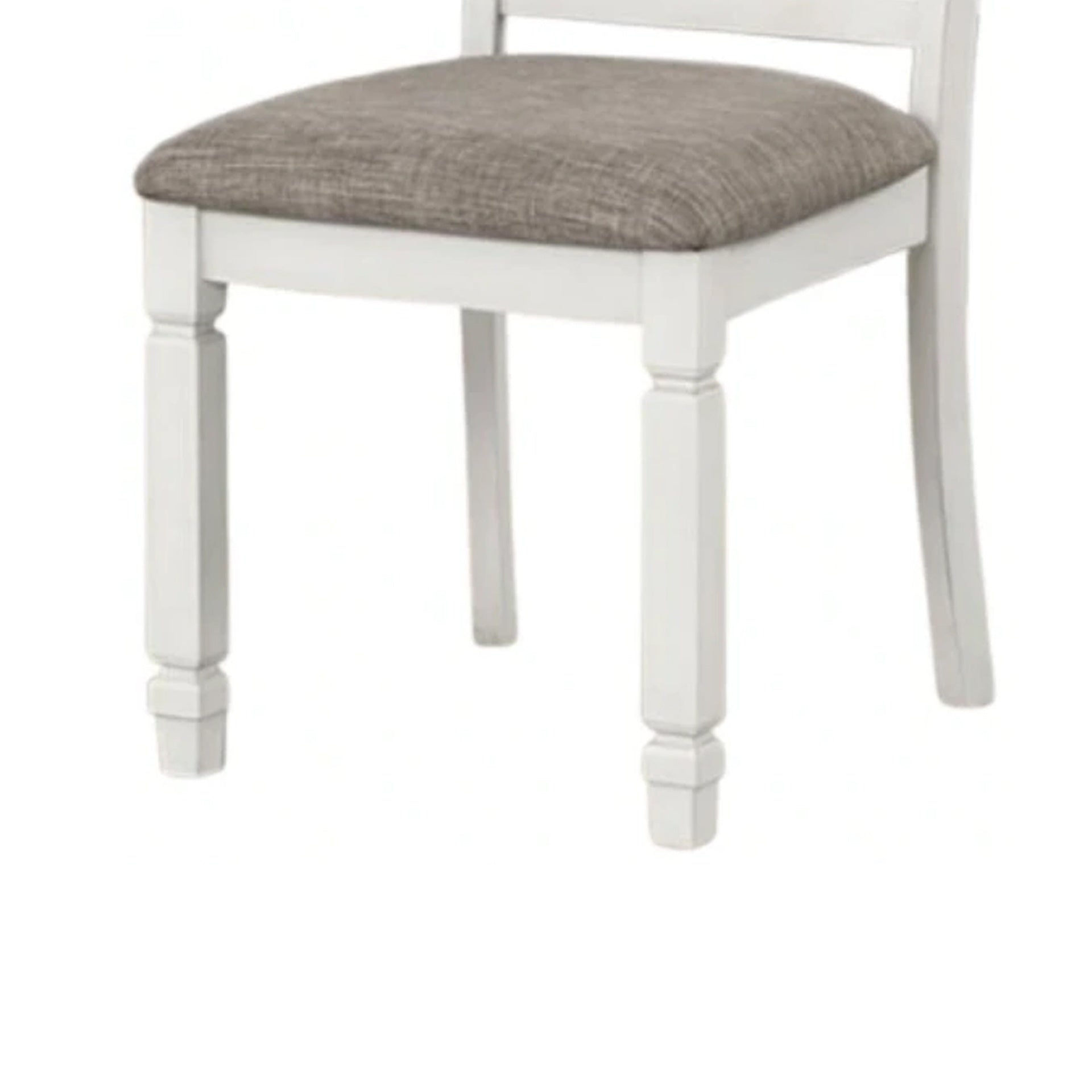 Dola Side Dining Chair Set of 2, Rustic White Wood, Gray Fabric, Slat Back