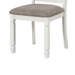 Dola Side Dining Chair Set of 2, Rustic White Wood, Gray Fabric, Slat Back