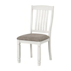 Dola Side Dining Chair Set of 2, Rustic White Wood, Gray Fabric, Slat Back