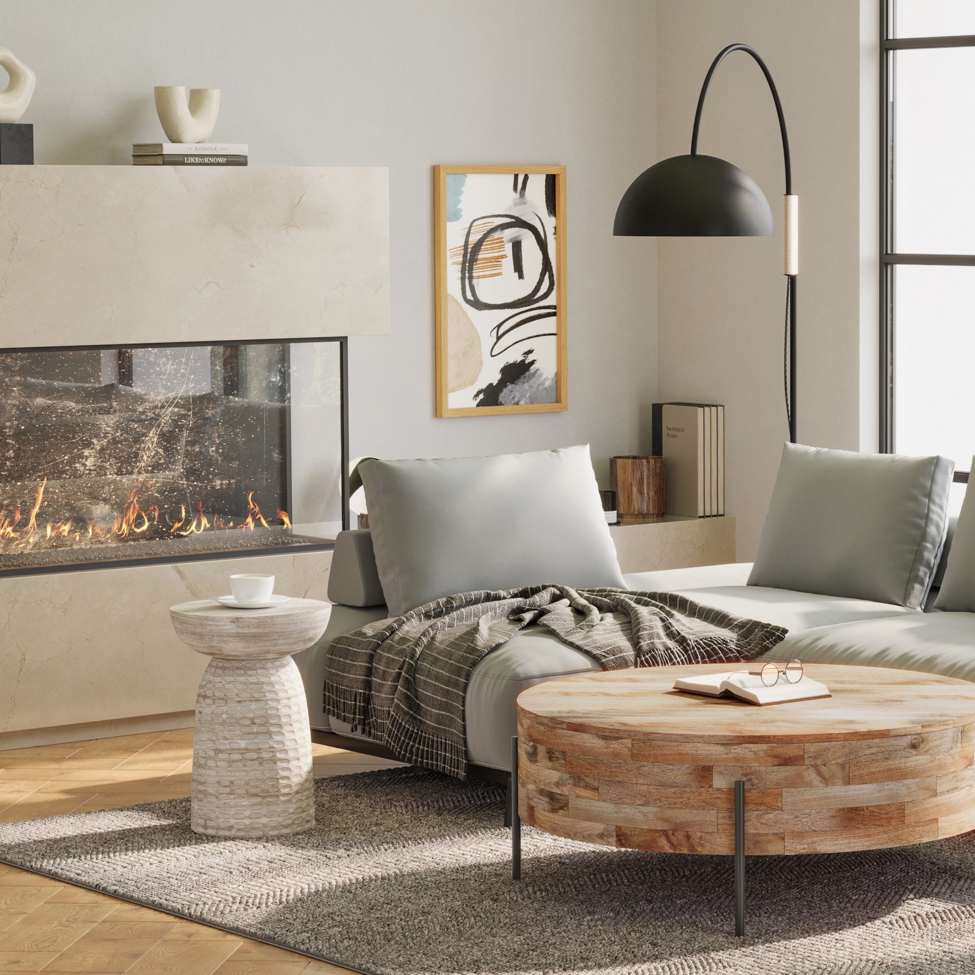 Boyd 13 inch Solid Mango Accent Table in White Wash