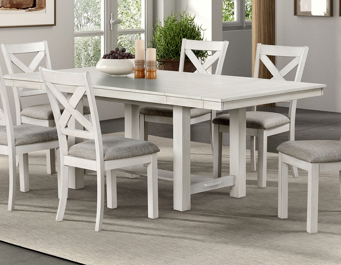 Rustic White Oak Dining Table w Leaves Block Trestle Base 1pc Table Dining Room Furniture