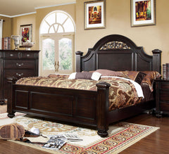 Eastern King Size Bed 1pc Contemporary Style Dark Walnut Bedroom Furniture Formal Floral Design in Headboard