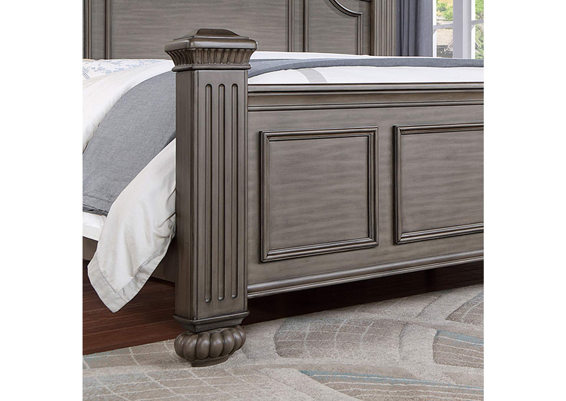 Queen Size Panel Bed 1pc Contemporary Style Gray Bedroom Furniture Formal Floral Design in Headboard