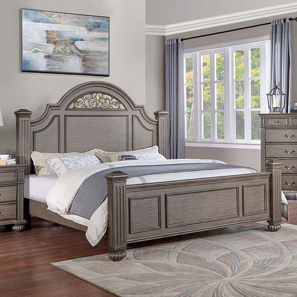Queen Size Panel Bed 1pc Contemporary Style Gray Bedroom Furniture Formal Floral Design in Headboard
