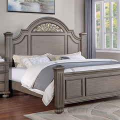 Queen Size Panel Bed 1pc Contemporary Style Gray Bedroom Furniture Formal Floral Design in Headboard