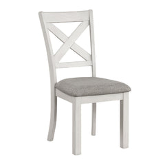 Contemporary 7pc Dining Set White Oak Table w Leaf 6x Side Chairs Cross Back Cushion Seat Chair