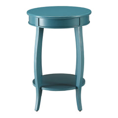 Teal Round Side Table with Bottom Shelf