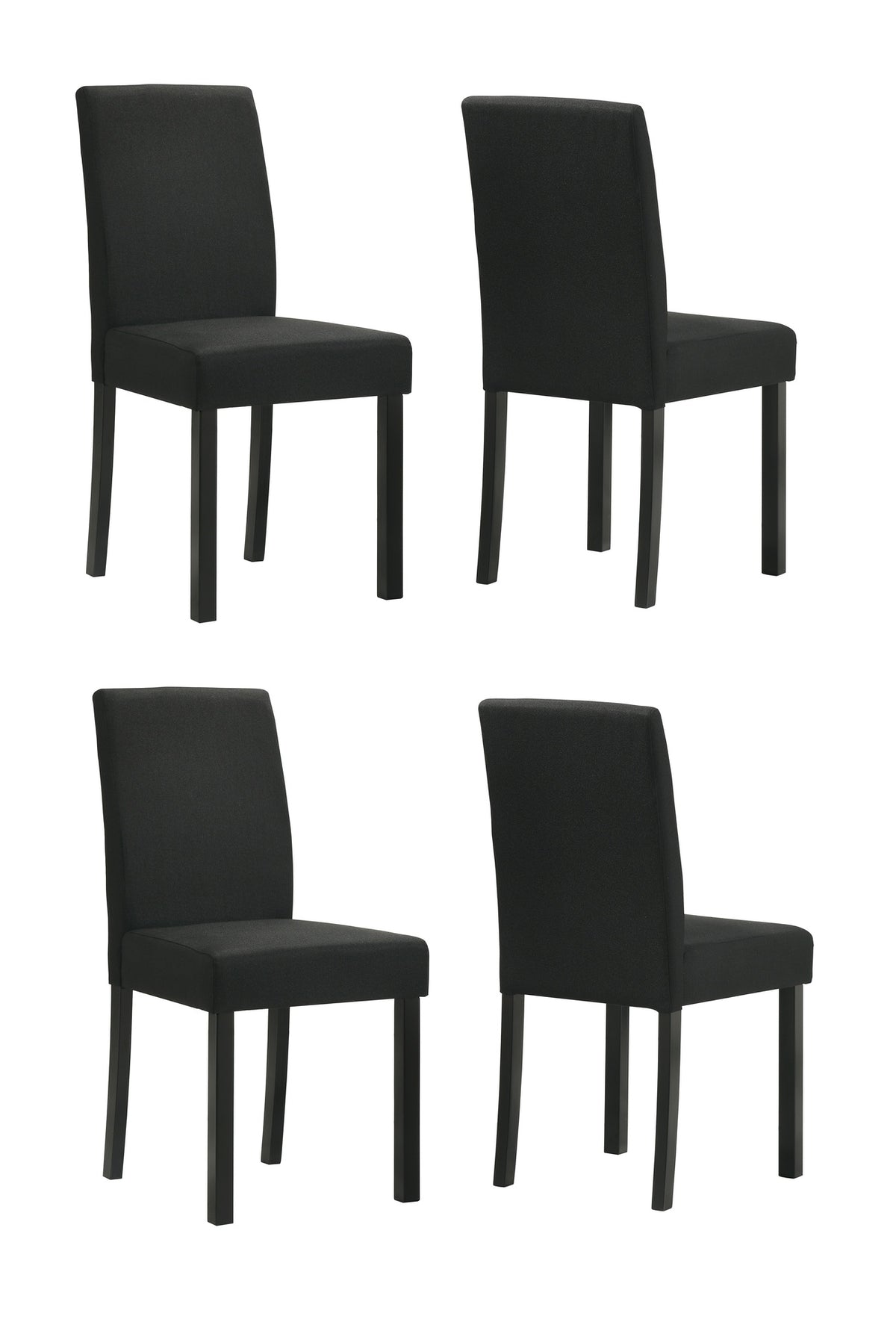 4pc Contemporary 4pc Plush Upholstered Chairs Rich Charcoal Fabric Sleek Black Legs Wooden Dining Room Home Furniture