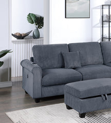 Contemporary Dark Gray 3pc Sectional Set Corduroy Upholstered LAF Sofa RAF Chaise Ottoman L-Sectional Living Room Furniture