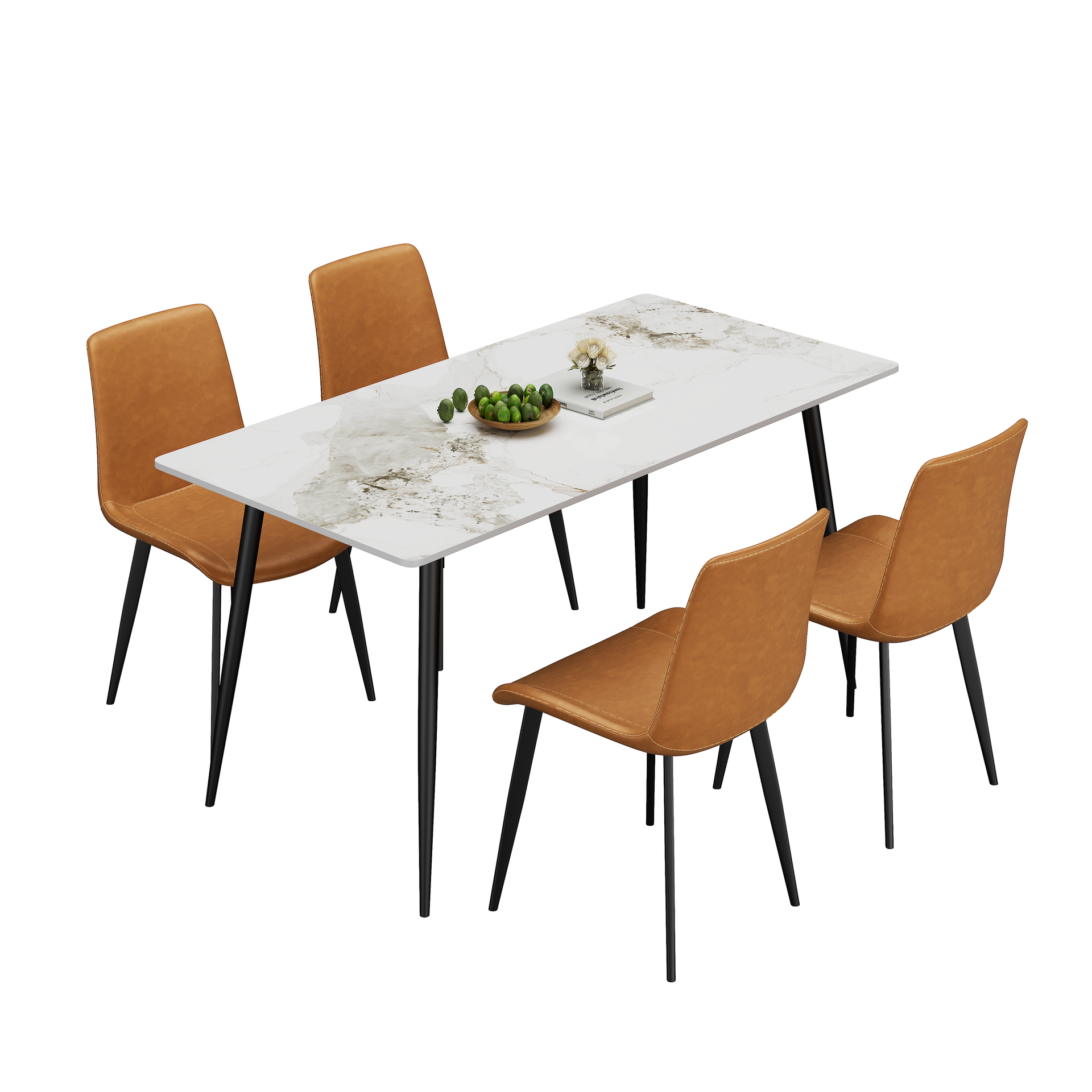 Dining Chairs 2PCS, Modern Kitchen & Dining Room Chairs, Upholstered Faux Leather Cushion Seat and Sturdy Metal Legs