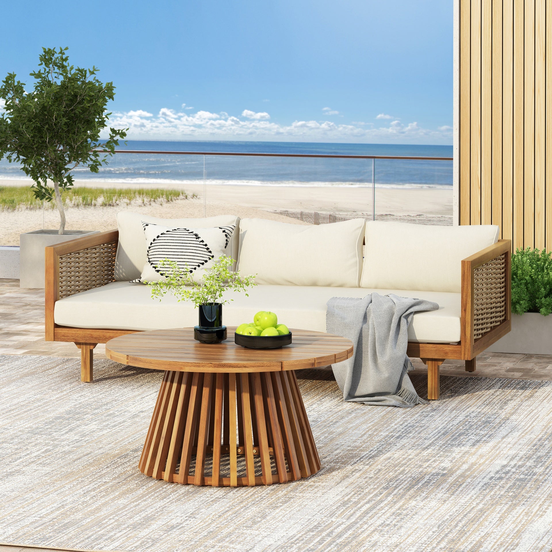 Wicker Patio Furniture Set Outdoor Rattan Sectional Sets Conversation Set - Weather-Resistant,  for Garden, Patio & Deck(with Water Resistant Thick Beige Cushions)