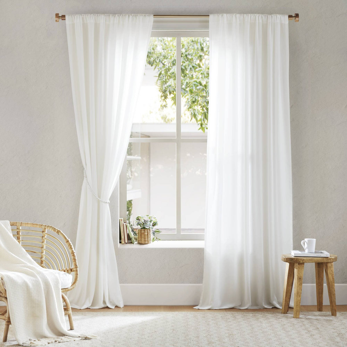 2 PCS 52x63" Rod Pocket with Back Tab Privacy Curtain Pair White