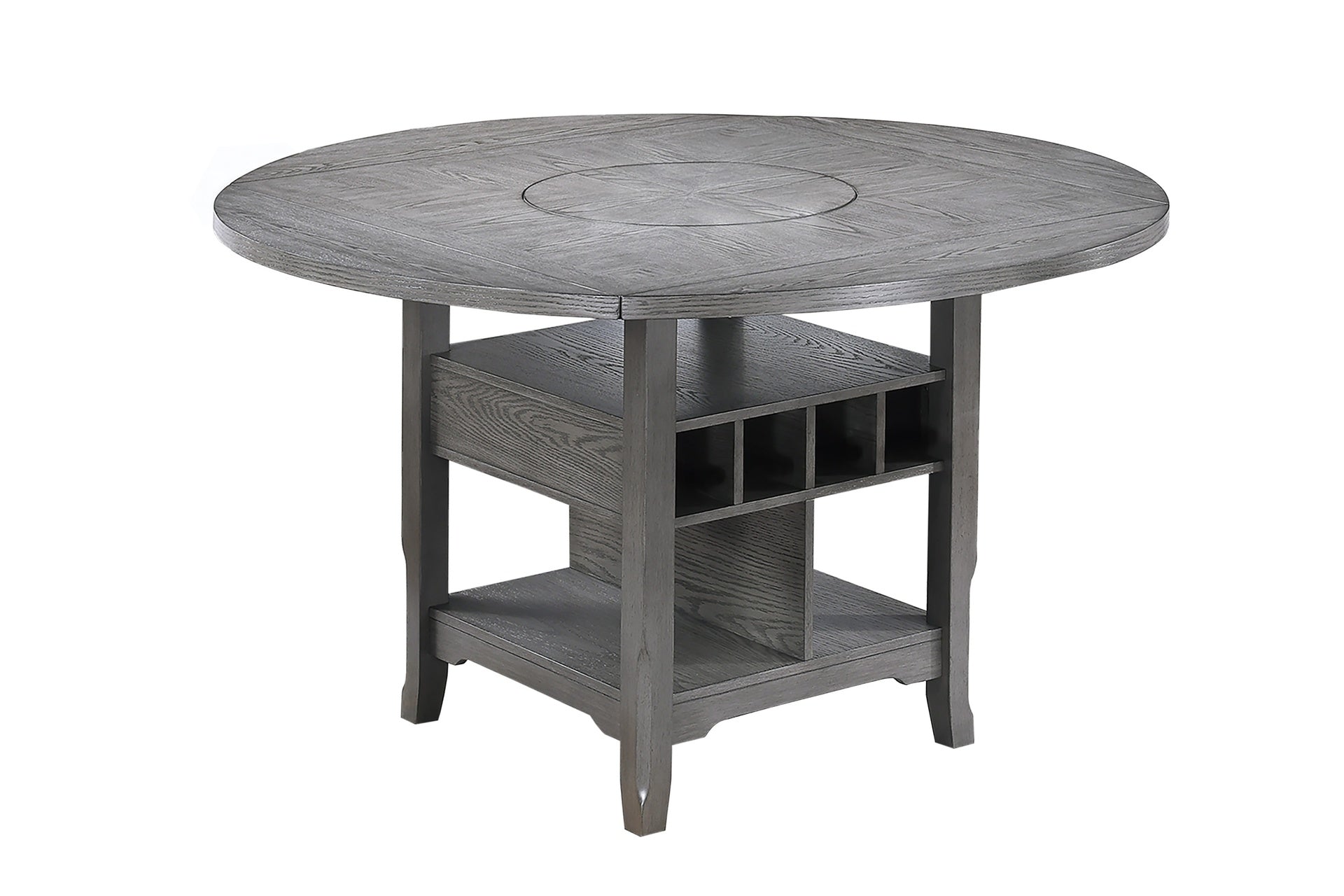 Dining Room Gray 1pc Counter Height Table w Built in Lazy Suzan Storage Shelf Dining Table Bottom Functional Kitchen Table