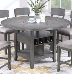 Dining Room Gray 1pc Counter Height Table w Built in Lazy Suzan Storage Shelf Dining Table Bottom Functional Kitchen Table