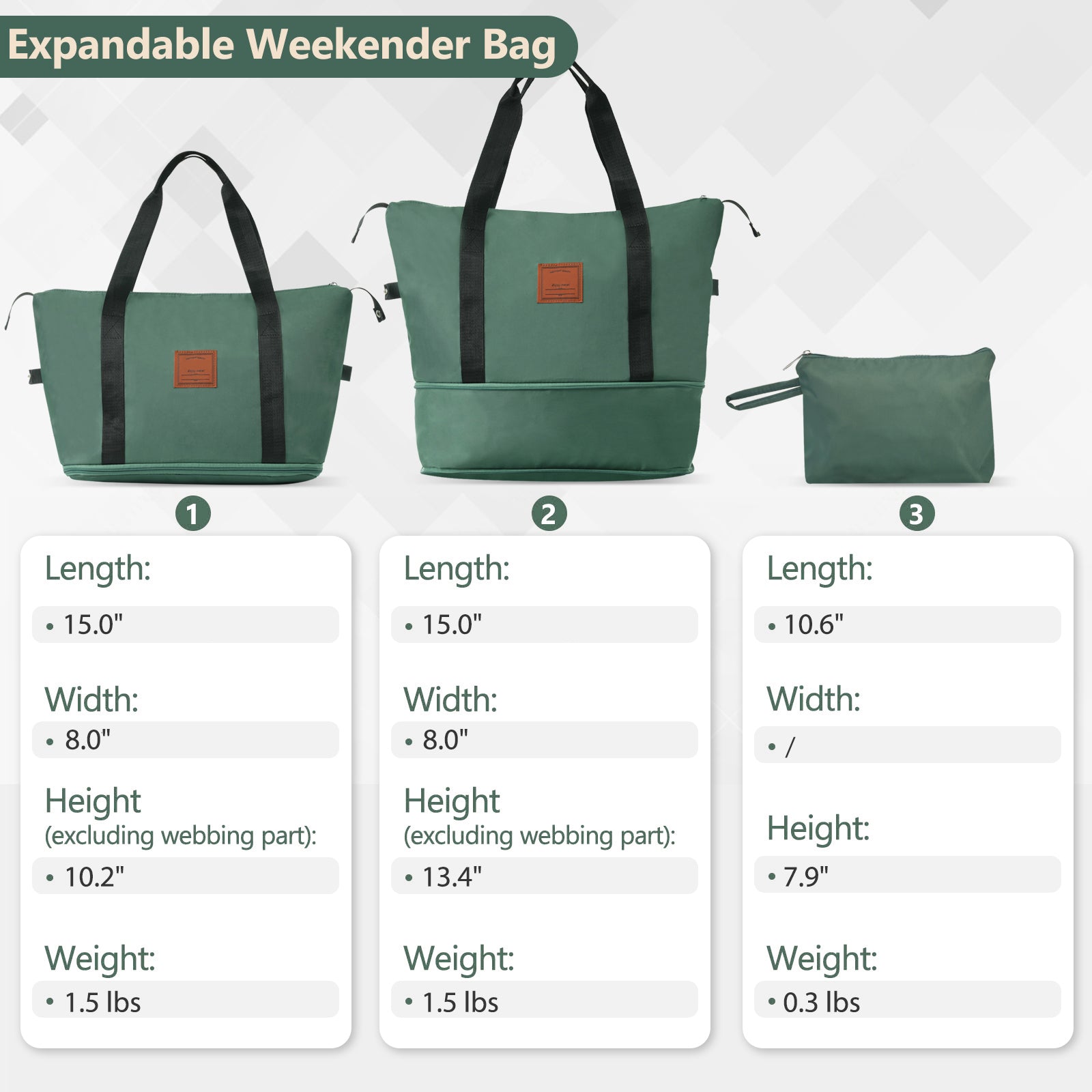 20 Inch Carry On Luggage Set 3 Piece with Spinner Wheels, Lightweight Hardshell ABS Suitcase for Weedend Getaways, Business Travel, Green